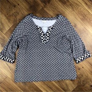 Crown & Ivy Curvy Dark Blue White Blouse